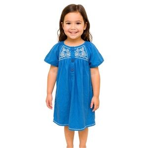 Happy by Pink Chicken Size 5 Years Girl’s Blue 100% Cotton Embroidered Dress